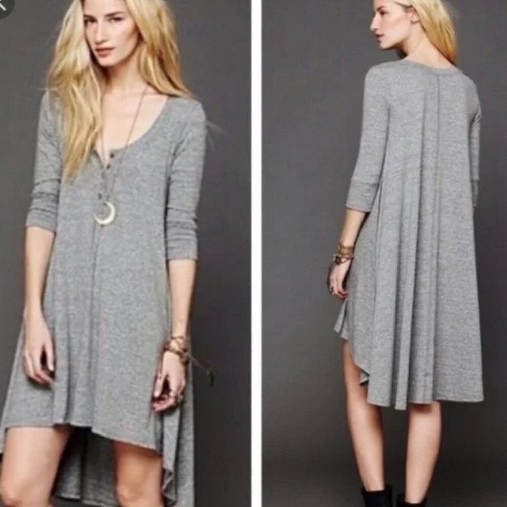 Free People Beach Henley High Low Button Midi Dress M